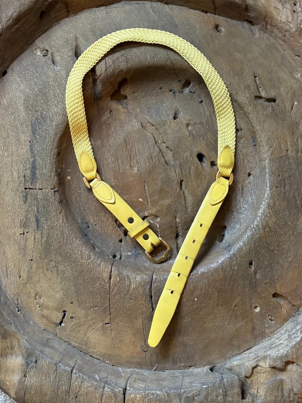 Vintage retro yellow Hickok cowhide leather braided cord brass belt size 30–32"